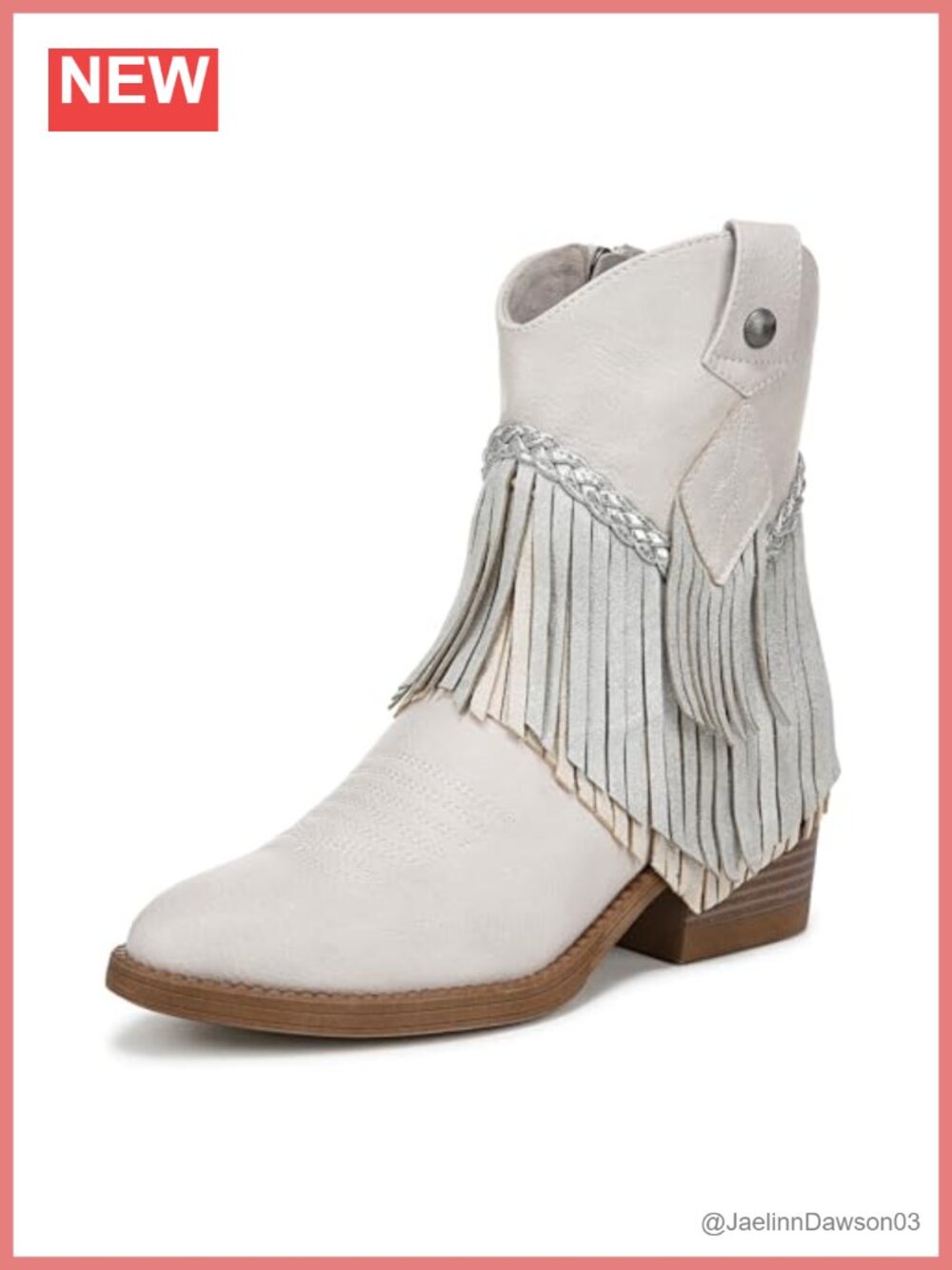 Faux Leather Western Ankle Booties with Fringe Block Heel Zip